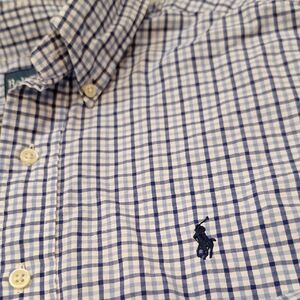 Ralph Lauren Blue Navy Checkered Plaid Men's Longsleeve Shirt‎ Med Classic Fit